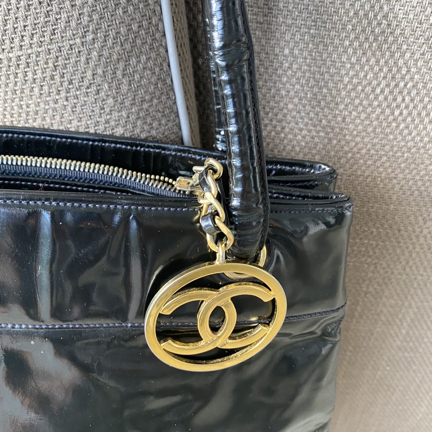 Authentic Chanel Vintage Purse, Navy Patent Leather