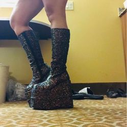 Black Sparkle Stackers From Demonia Size 6.5 W