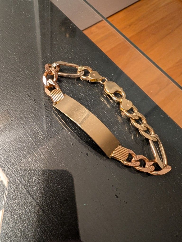 14k Real Gold 8.25" Figaro Bracelet, 29.1g