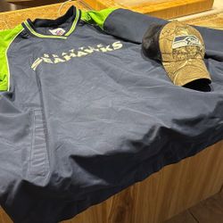 Seahawks Gear/ 1 Nylon Lined Pullover/1 Flex Fitted Camo Seahawks Hat 