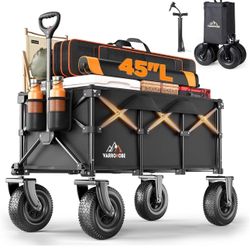 Beach Wagon with 10x3.5 Big Rubber Wheels for Sand, 400lbs Heavy Duty 220L Collapsible Utility Wagon,