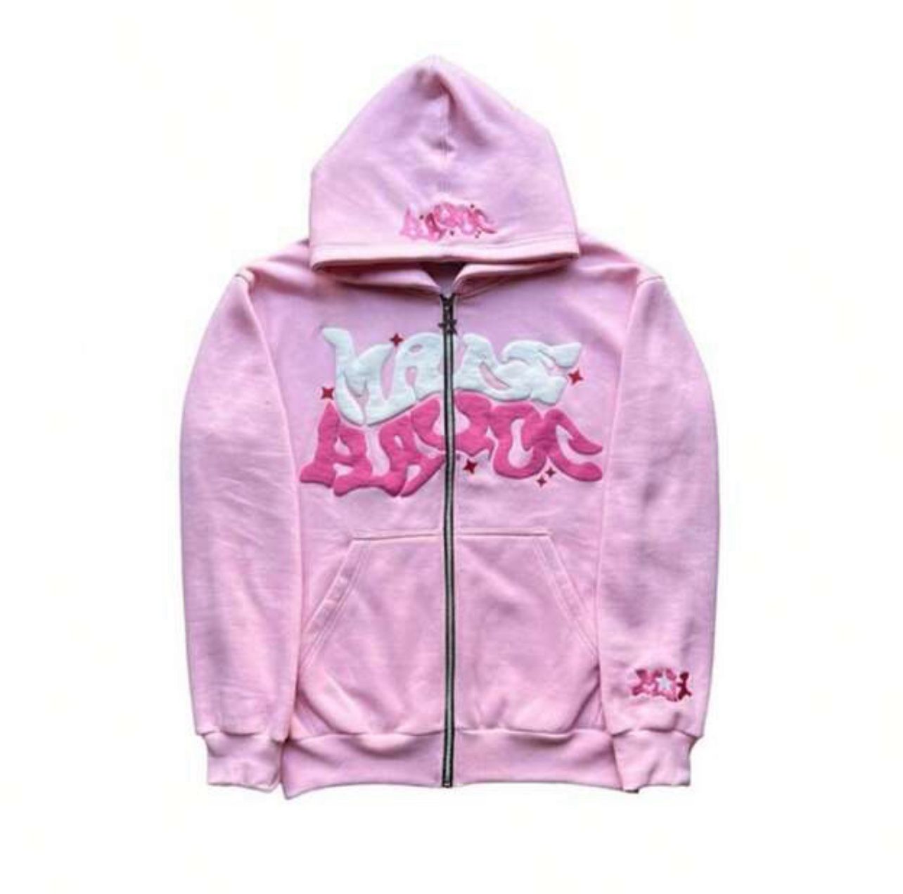 Pink Letter Print Zip Up Hoodie