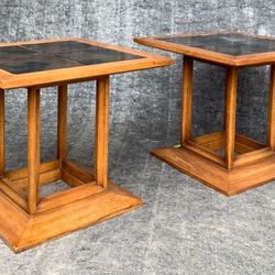 Pair of Mid Century Style Tile Top End Tables by Heritage Brands - Vintage Furniture