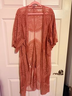 Dusty Rose Lace Longline Kimono Duster Cover-Up Size L/XL