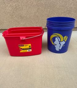 5 Gal. Rams NFL Bucket and Rubbermaid Plastic 19 Qt. Double Bucket