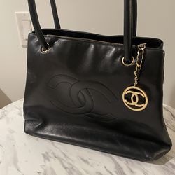 CHANEL Black Shoulder Bag Gold Hardware Logo Chain Strap Bag Charm