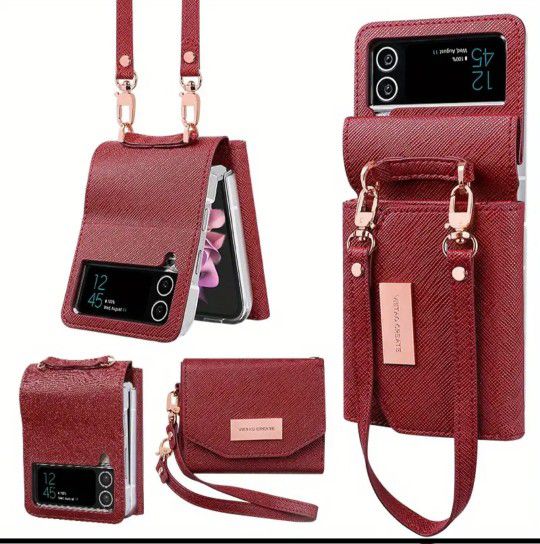 For Z Flip 4 3 Luxury Artificial Leather Wallet Phone Case For Samsung Galaxy Z Flip3 Flip4 5g Z4 Z3 