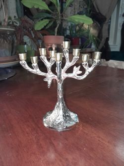 Cool Small  Brass And Silvertone Menorah