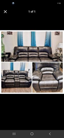 Gray Leather Reclining Sofa, Loveseat & Chair Set