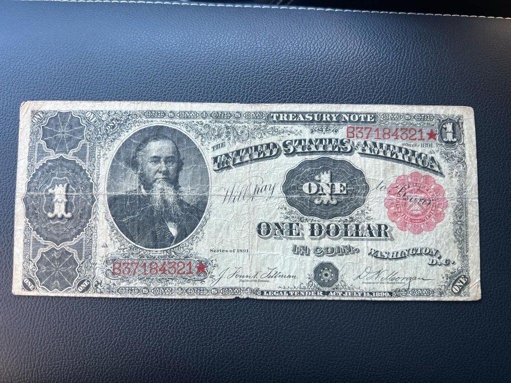 1891 $1 Dollar Treasury Bank Note Large Red Seal
