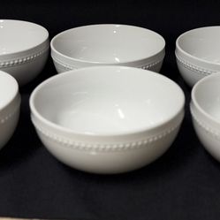 (6) Threshold Beaded Rim Porcelain Soup/Cereal Bowls