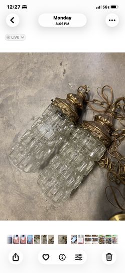 Vintage Antique Deco Heavy Thick Chandeliers Hanging Lamps Design Glass With Chain Complete And Working! 