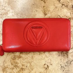 Valentino Red Leather Zip Wallet + Dust Cover