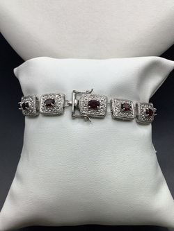 Silver Bracelet with Red Gemstones 8inches