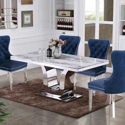 5 PCS Cassandra Collection Marble top dining set-Stainless steel-available in 4 colors Now 2389.00 Free Delivery 🚚