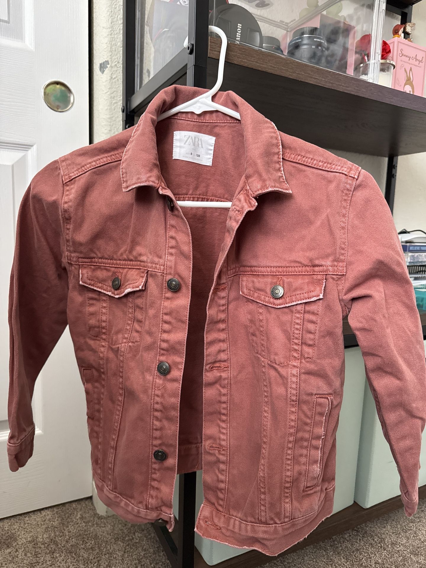 Zara Pink Denim Jacket Size Size 8 Kids