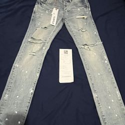 Blue Indigo White Paint Purple Jeans Ripped Size 30
