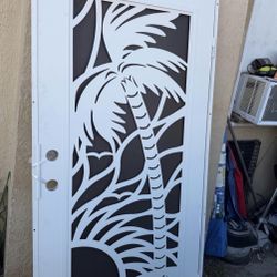Playa 36 in. x 80 in. Left- Hand/Outswing White Aluminum Security Door with Meshtec Screen