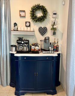 Elegant Navy Blue Coffee Bar / Buffet Cabinet
