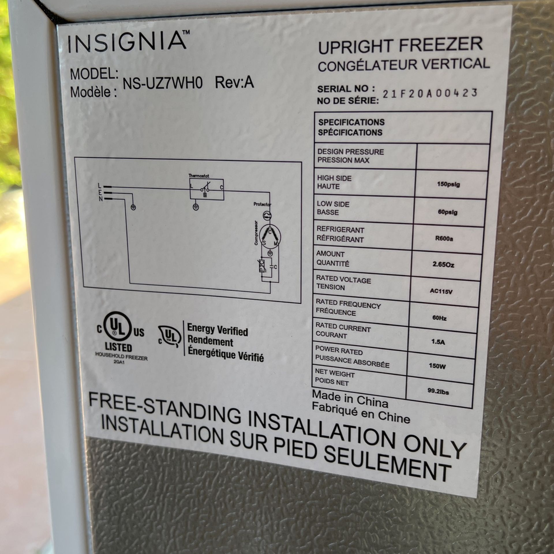 Insignia 7 Cu. Ft. Garage Ready Upright Freezer White for Sale in
