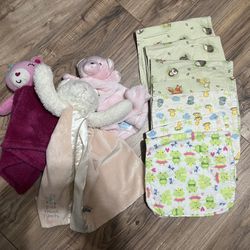 Baby Burping Cloth Girl Blanket Bunnies Lot Preowned Infant Nursing