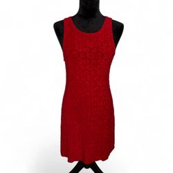 Vintage All that Jazz Vibrant Red Heart Midi Dress Size Medium