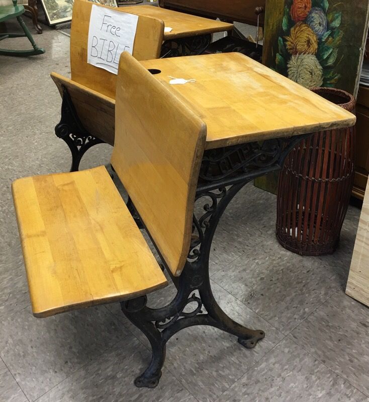 3 Antique Cast Iron School Desks