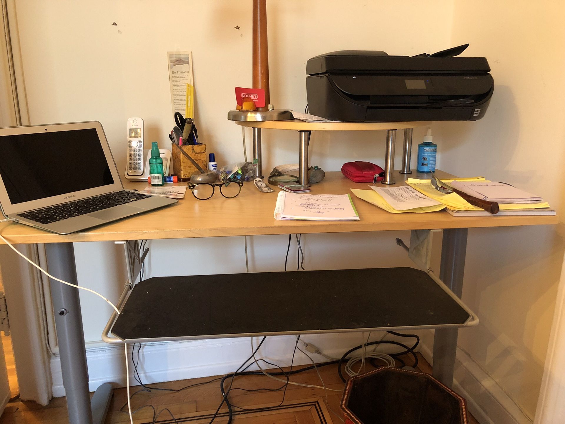 IKEA desk with keyboard drawer and stand for printer (or whatever)