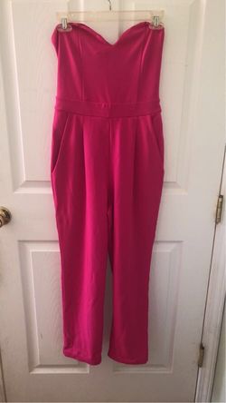 Express hot pink strapless jumpsuit w/ pockets