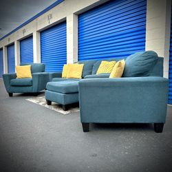 Teal Modern Sofa, Lounge Chair, and Ottoman Set