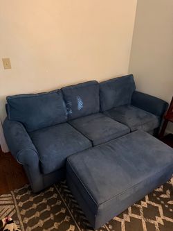 Blue Sofa with Ottoman