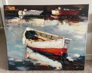 Impasto Painting If A Boat In A Lake 