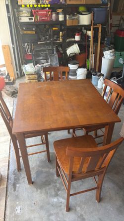 Dining Table Brown Counter Height With Four Chairs