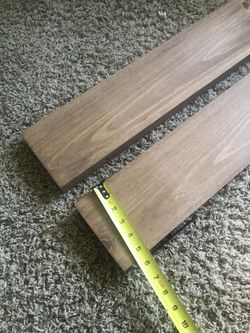 New stained wood floating shelves with hardware Thumbnail