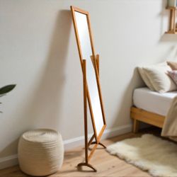 Antique Early 20th Century Arts & Crafts Brown Oak Cheval Mirror