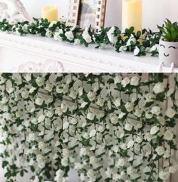 10 pcs  White Artificial Mini Rose Vines With Green Leaves, Faux Small Rose Garland, Suitable For Wedding, Party, Home Wall Decor, Wedding Arch, Brida