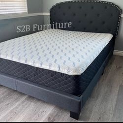 Queen Size Charcoal Burlap With Orthopedic Mattress 