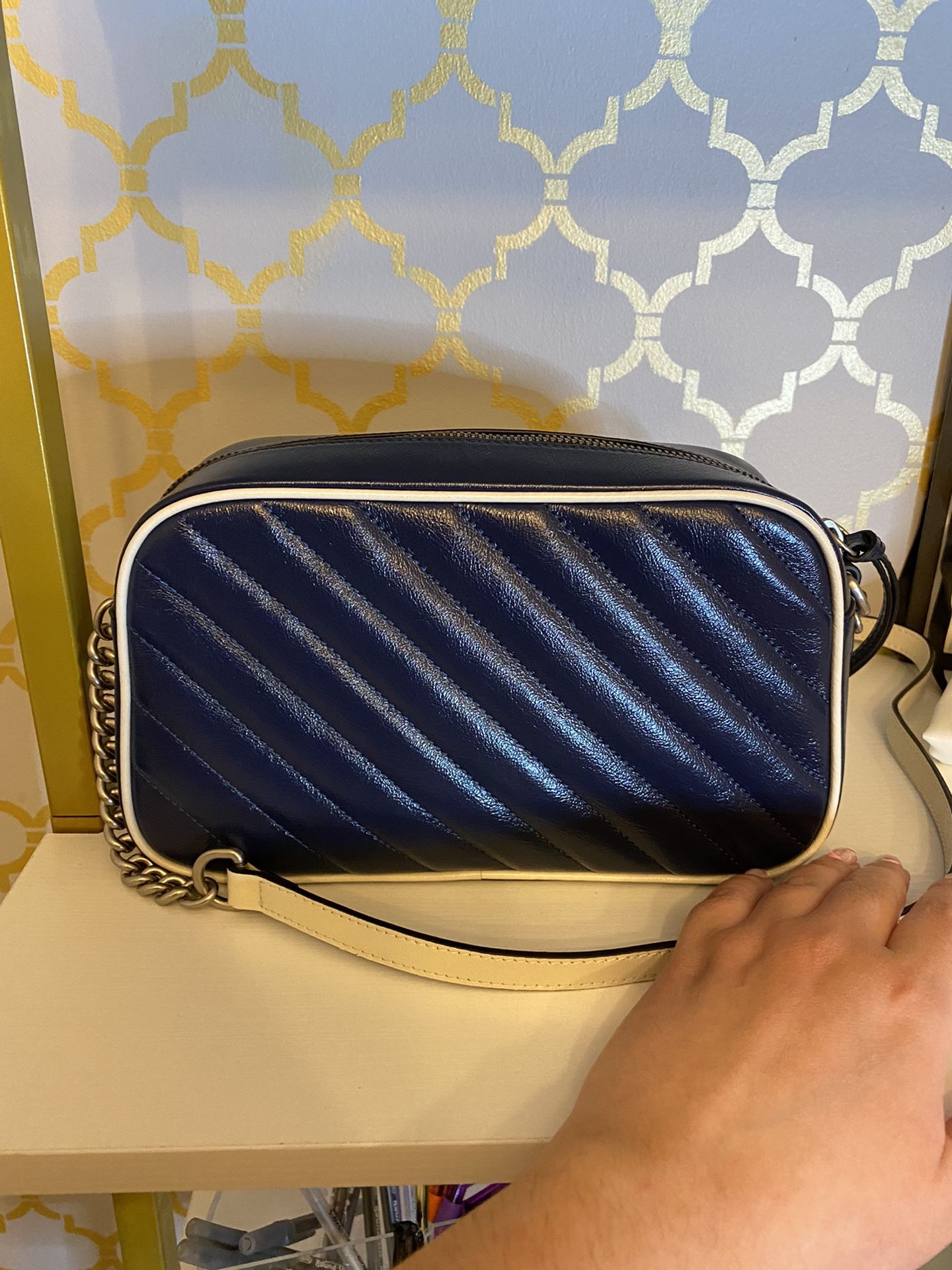 Gucci Marmont Matelasse Diagonal Small GG Chain Shoulder Bag Blue White for  Sale in Philadelphia, PA - OfferUp