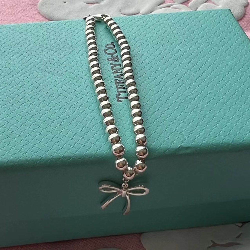 Tiffany &Co. Bead Bracelet Women Sterling Silver Bow Pendant