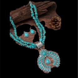 Set Of Silver Turquoise Necklaces And Earrings 