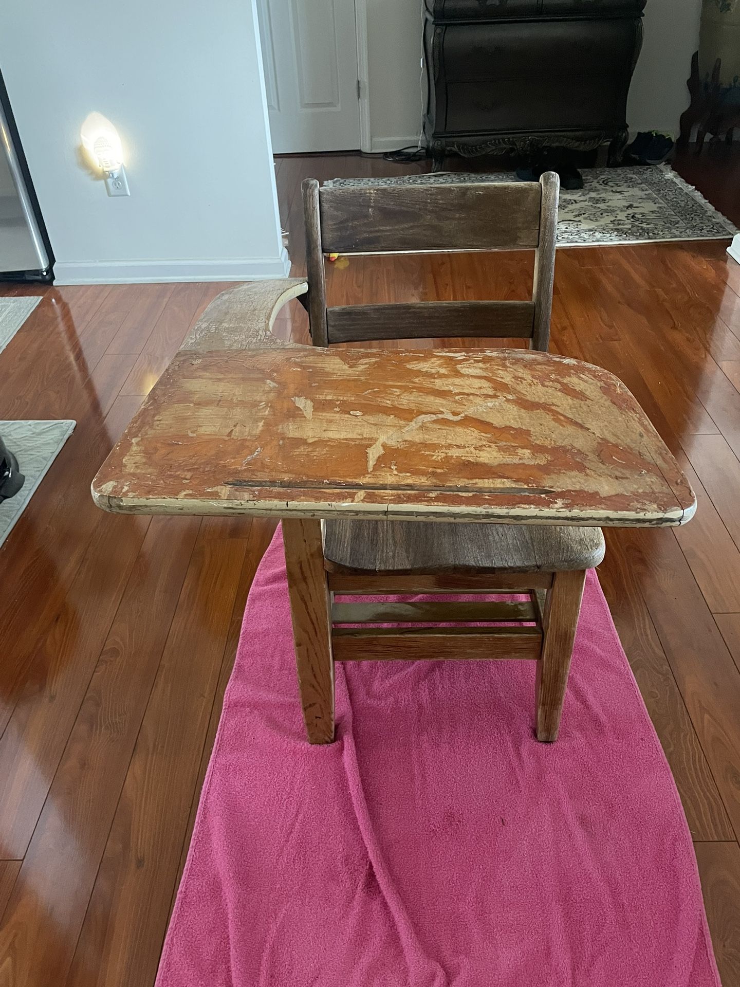 Antique Vintage One Arm Solid Wooden  School Desk w/ Shelf  Needs a paint job  Please see pictures 