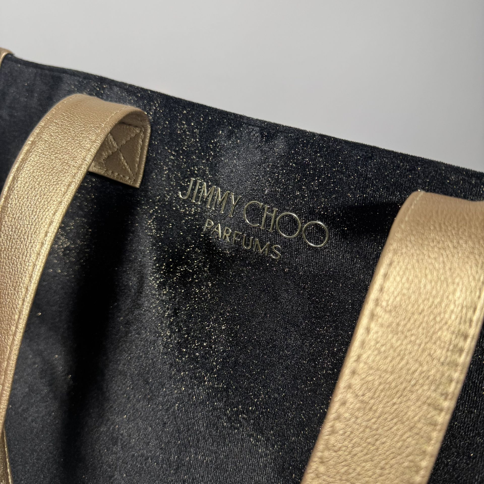 Jimmy Choo Paris velour Tote bag Black Gold shine NEW
