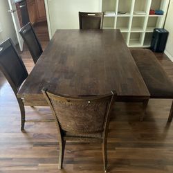 Heavy Quality Wood Dining Table With 4 Chairs And One Bench 