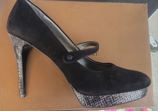 Audrey Brooke Black Suade Heels