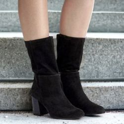 Eileen Fisher Cinch Ankle Booties - Black Suede, Sz 10