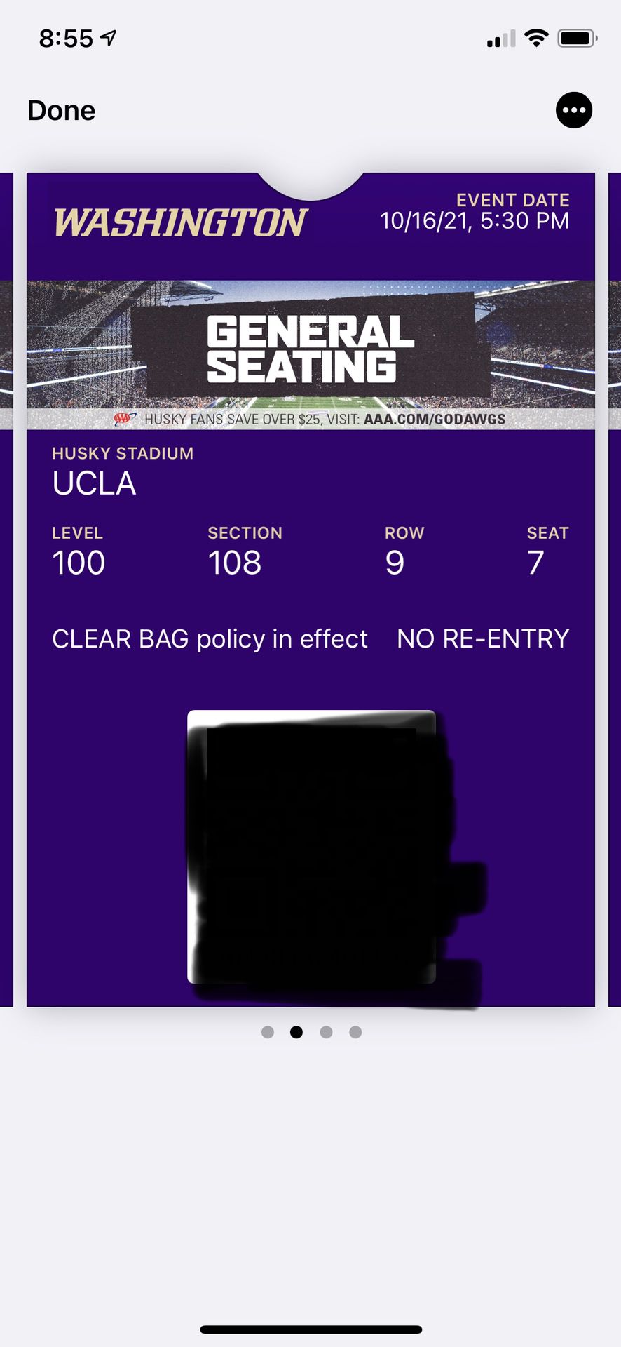 4 UW vs UCLA Football Tickets (10/16)