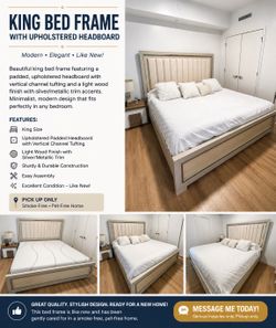 TEMPUR-PEDIC KING BED FRAME WITH UPHOLSTERED HEADBOARD – Like New!