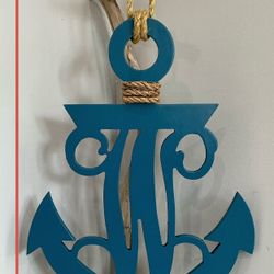 Freshly Painted Coastal Blue Decorative Hanging Anchor with Rope Accents 