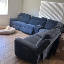 Navy Blue Reclining Living Room Sofa Set 