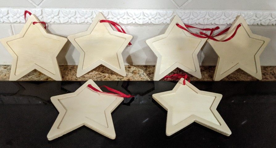 July 4th Decor: 6 - 4" Unfinished Star Ornaments - DiY - Paint It Your Way - Center Space Great For Adding Photo